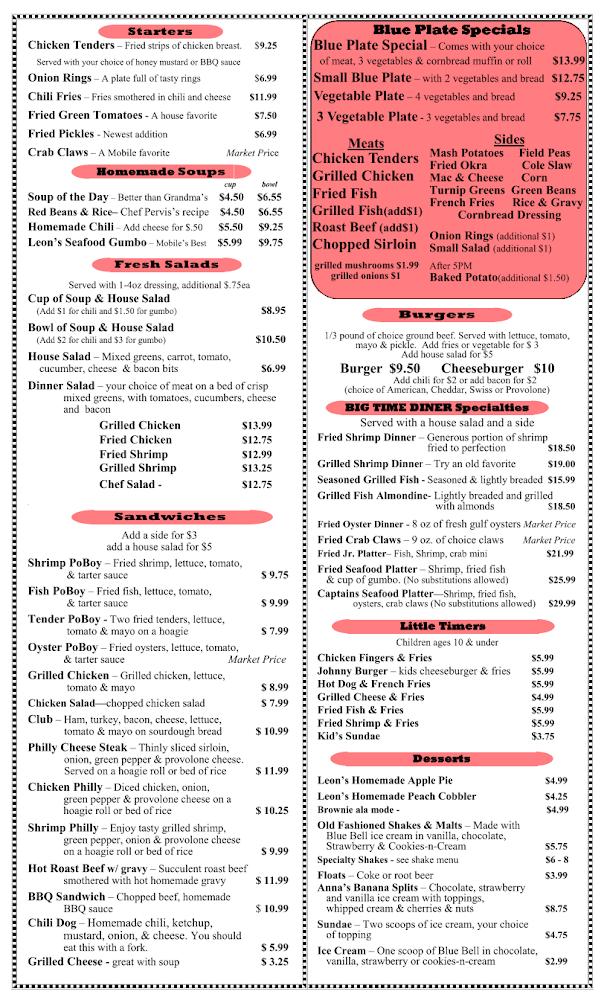 Big Time Diner Menu image 1